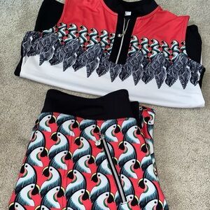 Daily Sports Athletic Women’s Medium Golf Skort Top Set 2 Pc Birds Print